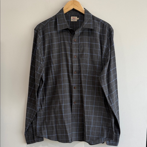 Faherty Men's Charcoal and Blue Windowpane Long Sleeve Button Shirt Size L - Picture 2 of 8